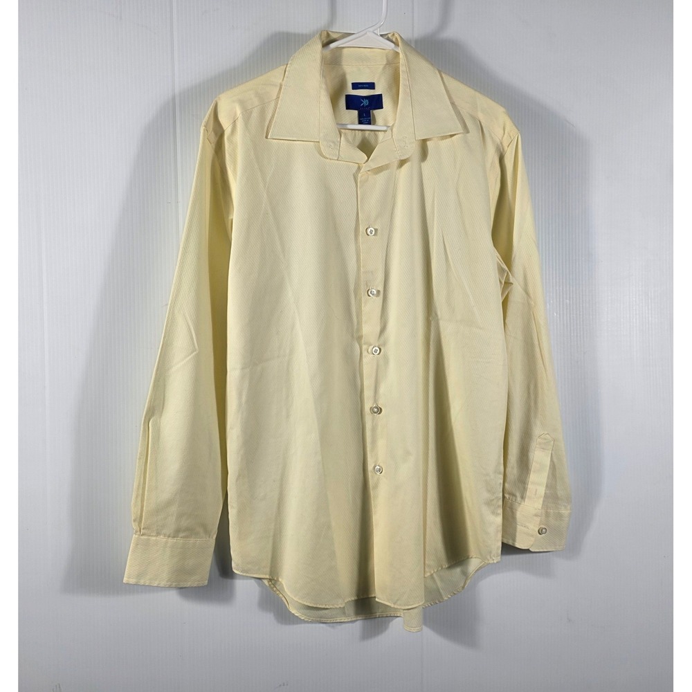 Egara Mens Yellow Non-Iron 100% Cotton Textured Diamond Long Sleeve Dress Shirt